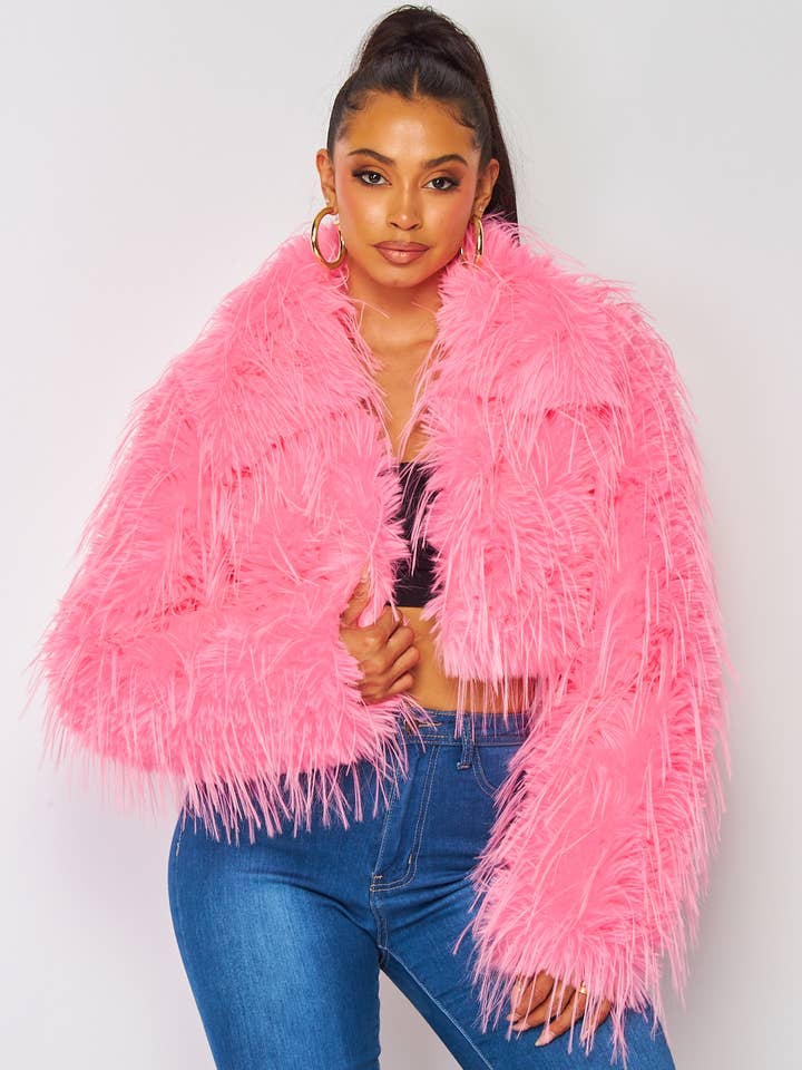 Hot & Delicious - Wholesale Fur/faux fur coat – Women's - Rachel Shaggy Cropped Collar Faux Fur Coat Jacket (HDJ33545)7