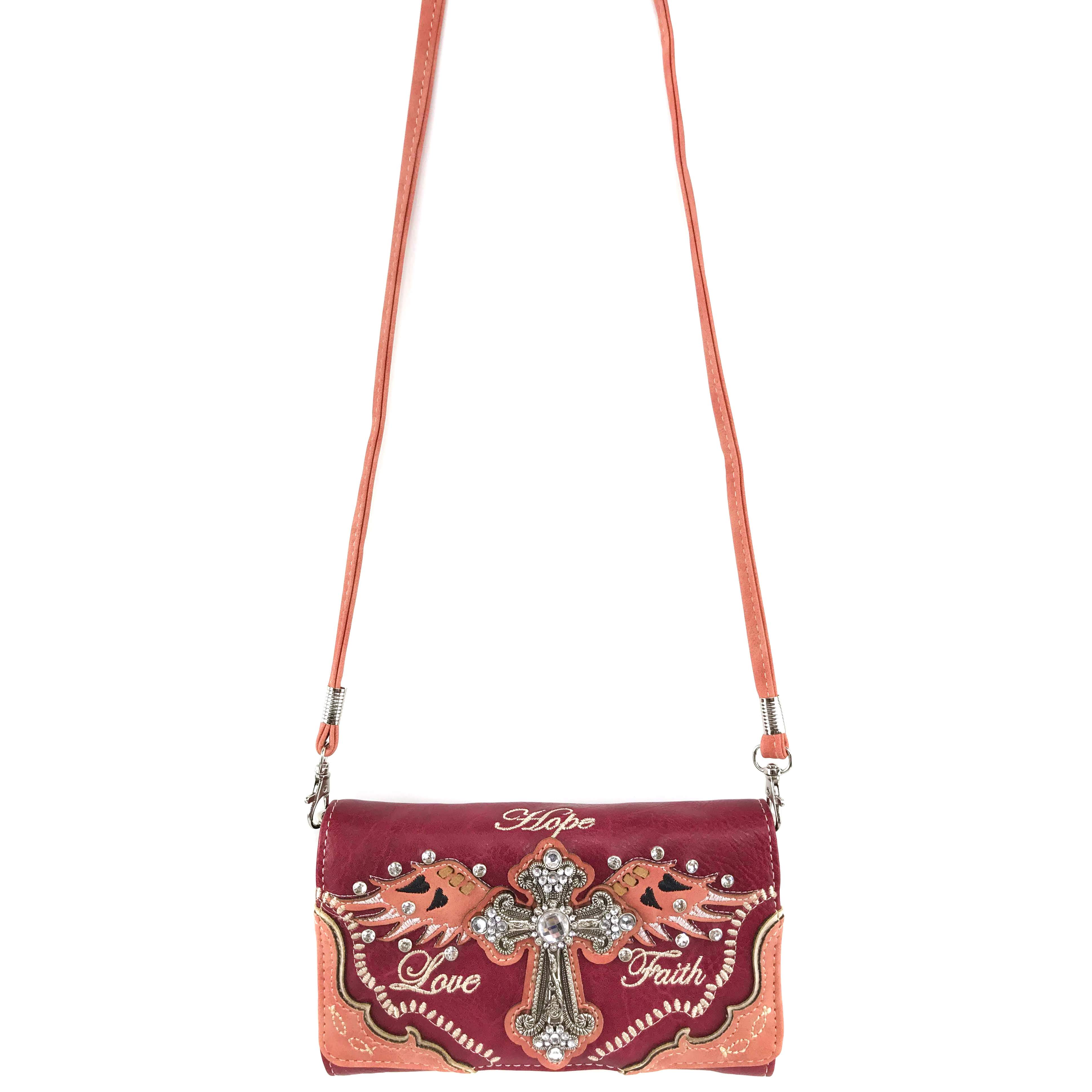 Lunar Deer – wholesale Axelväska - Dam – Hope Love Faith Cross Crossbody Wristlet Plånbok2
