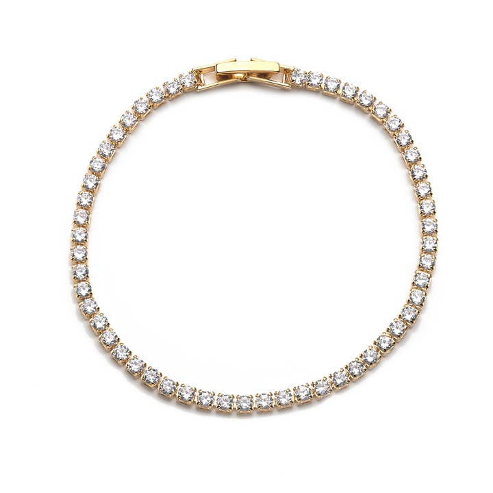 Cubic Zirconia Bracelet in Gold and Clear for wholesale by White Leaf