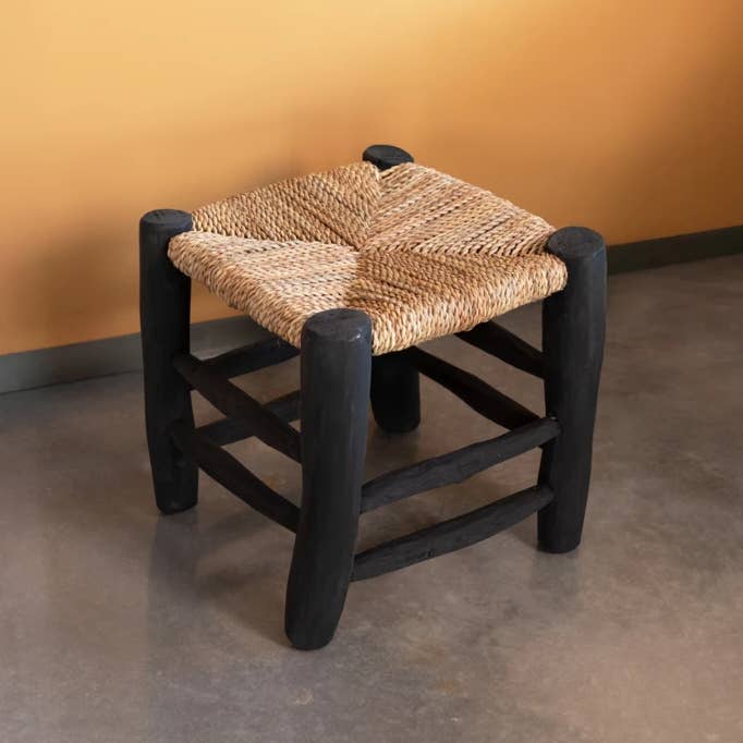 Tabouret marocain noir en bois 30 cm pour la vente par Collection Maroc
