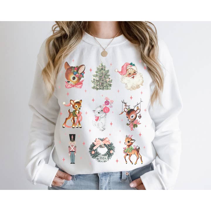 Retro Christmas Sweatshirt - Reindeer Santa for wholesale by PUFFY P