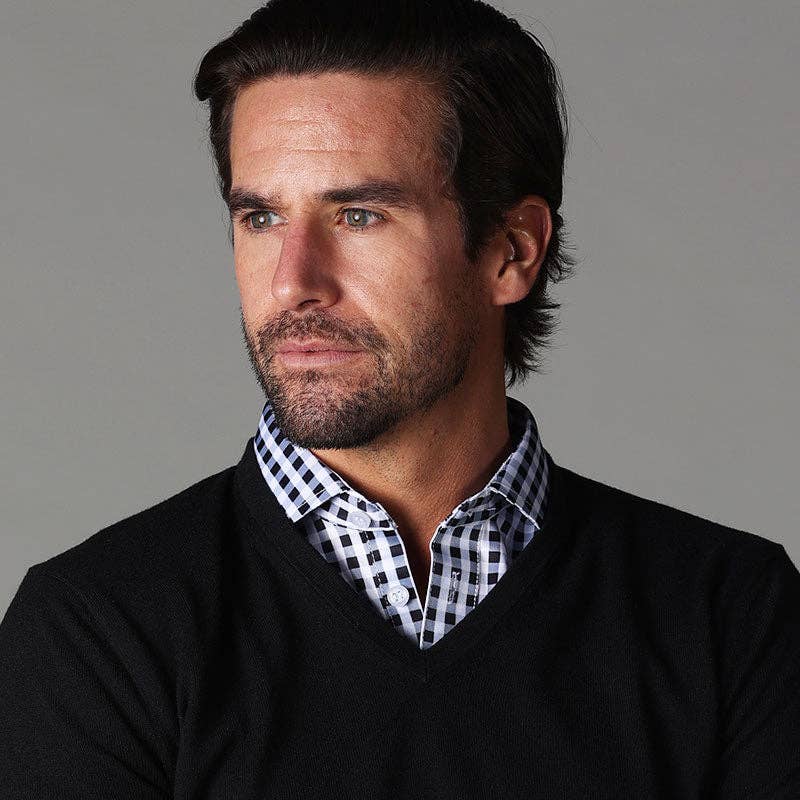 Collars & Co. - Wholesale Polo - Men's - Semi-Spread Collar Polo Black Gingham5