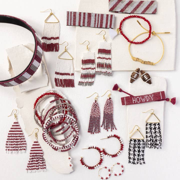 INK + ALLOY - Wholesale Beaded Bracelet - Game Day Beaded 10 Strand Stretch Bracelet Set Maroon + White Wholesale2