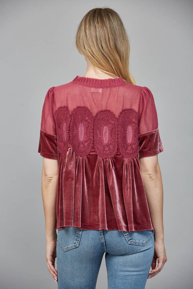 FATE – Blusa - Mulher por atacado – TOP DE VELUDO COM DETALHE DE RENDA FT2547412