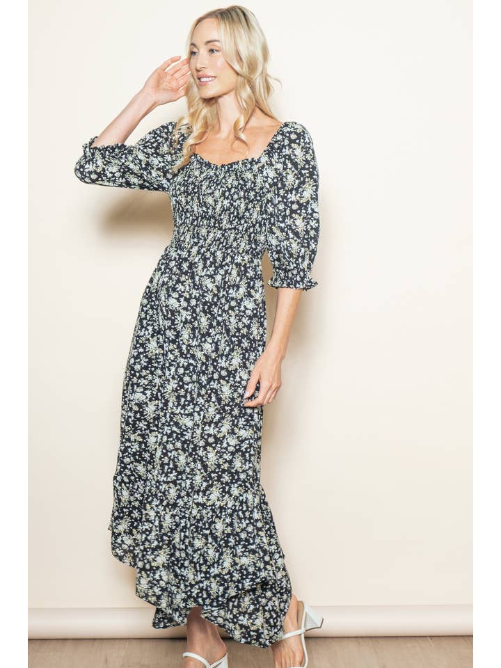 Elloh Collection – wholesale Dress – Women's – Sweetheart Half Sleeve Handkerchief Hem Floral Maxi Dress15