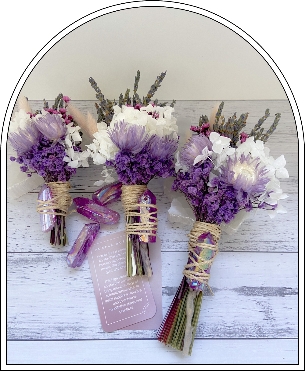 Bohokind - Wholesale Meditation supplies - Dried Flower Wand with Purple Aura Crystal3
