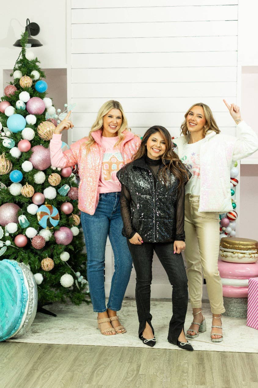 Sequin Puffer Vest, Pink for wholesale on Faire4