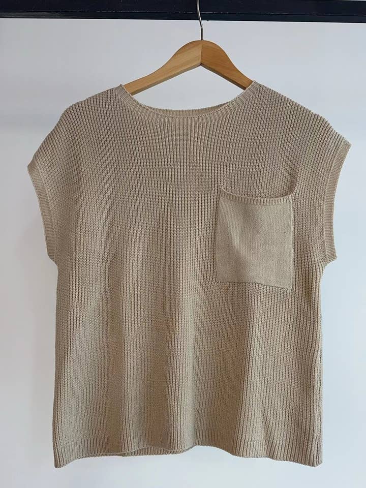 HIDDENBRAND - Wholesale Knit Top - Women's - chest pocket short sleeve knit top16