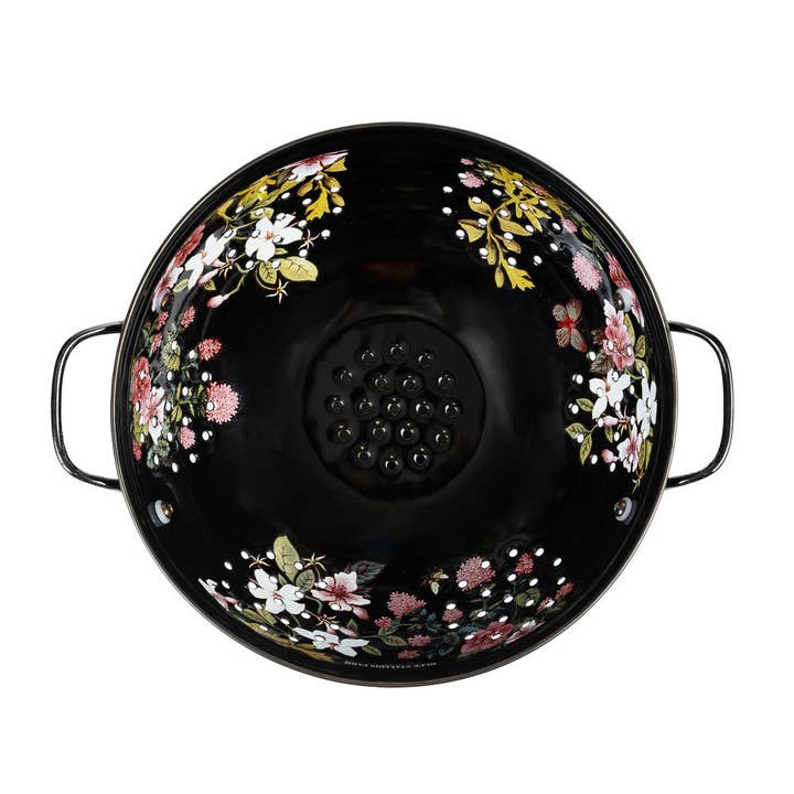 Blue Stallion Farm - Wholesale Colander - 3QT BLACK FLORAL BOUQUET COLANDER1