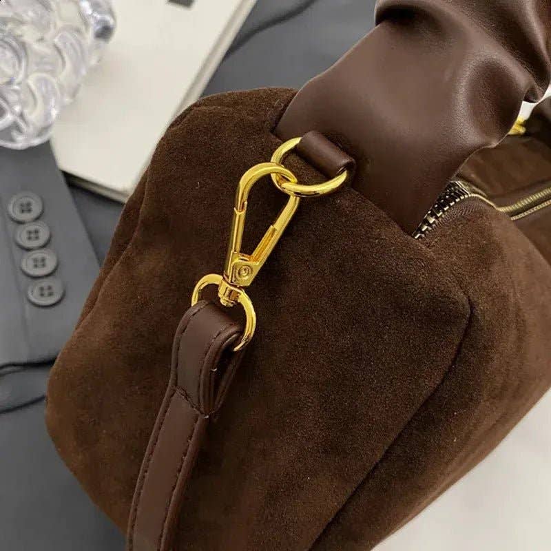 MiMi Wholesale - Wholesale Top Handle Bag - Women's - GMS0095 Faux Suede Ruched Handle Crossbody/Satchel Bag6