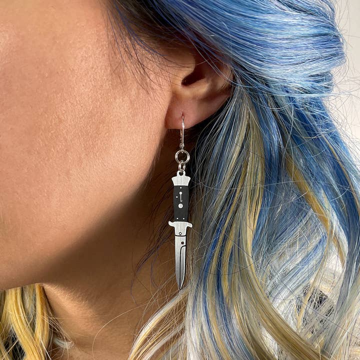 Vinca - Wholesale Dangle Earrings - A Knife Less Ordinary Dangle - Switchblade Hook Earrings