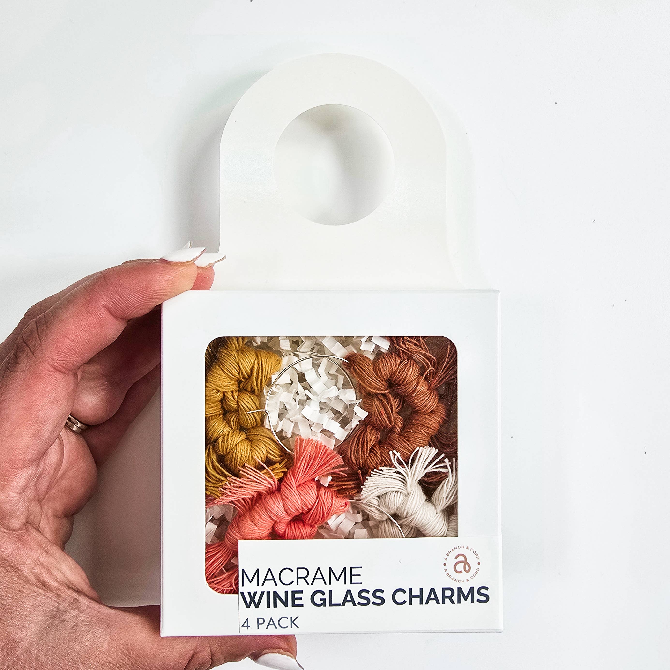 A Branch & Cord - Wholesale Wine Charm - Set of 4 Macrame Wine Charms – Handmade Boho Drink Markers7