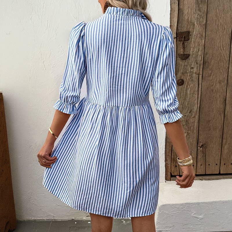 BLUE Striped Shirt Dress With Mushroom Edges for wholesale on Faire3