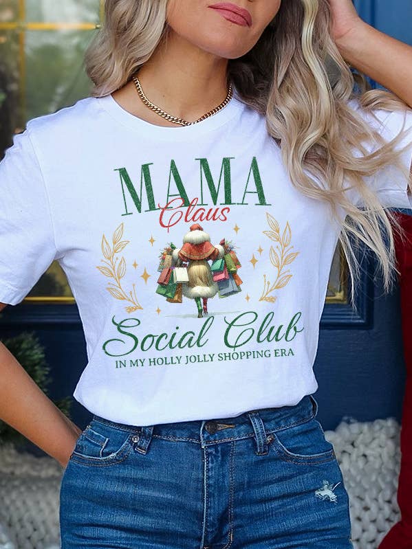 Christmas Mama Claus Social Club Shopping Era Tee 191225 for wholesale by Cali Boutique Wholesale