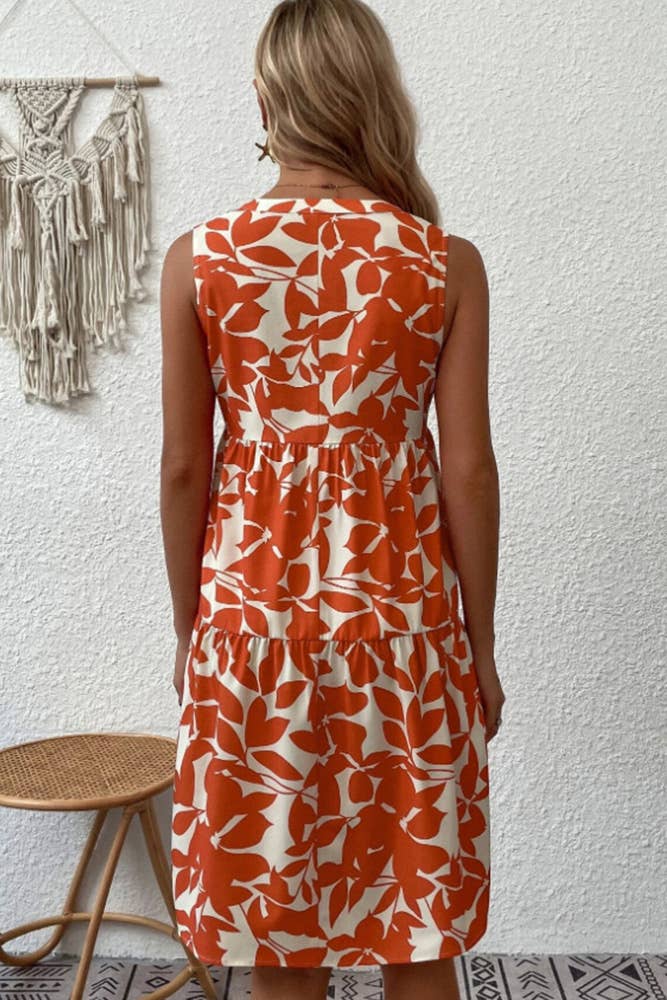 UNISHE – Großhandel Kleid – Damen – Ärmelloses Spleißkleid mit V-Ausschnitt und Blumendruck ZZKF76415