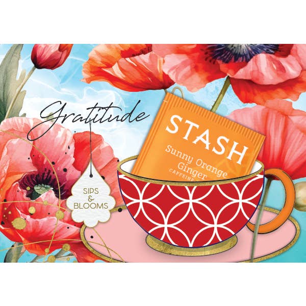 The Creative Idea Shop - Wholesale Everyday Greeting Card - TEA GREETING Card with REAL TEA BAG - Gratitude Sips Blooms1