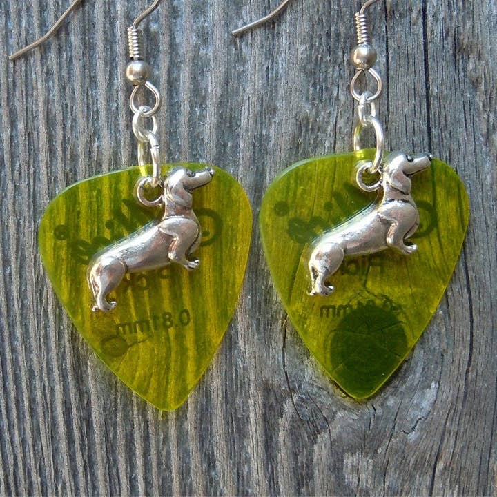 Simply Raevyn - Wholesale Dangle Earrings - Dachshund Charm Guitar Pick Earrings12