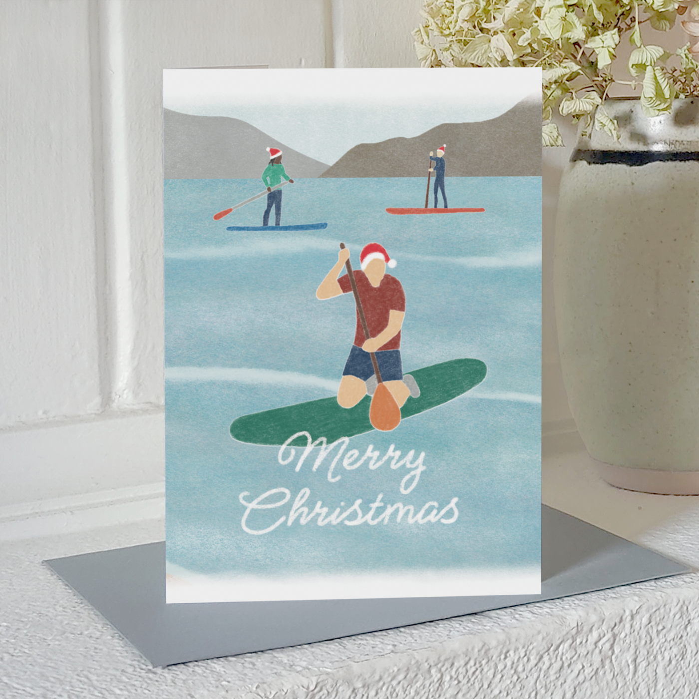 Ingletop - Wholesale Kerstkaartje - Kerstkaart met Paddleboarding - Vrolijk Kerstfeest2