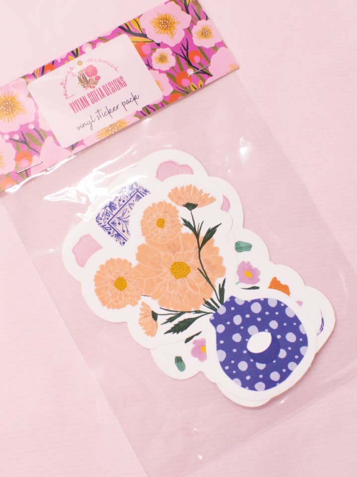 Vases and Blooms Vinyl Sticker 3-Pack for wholesale by Vivian Sofia Designs