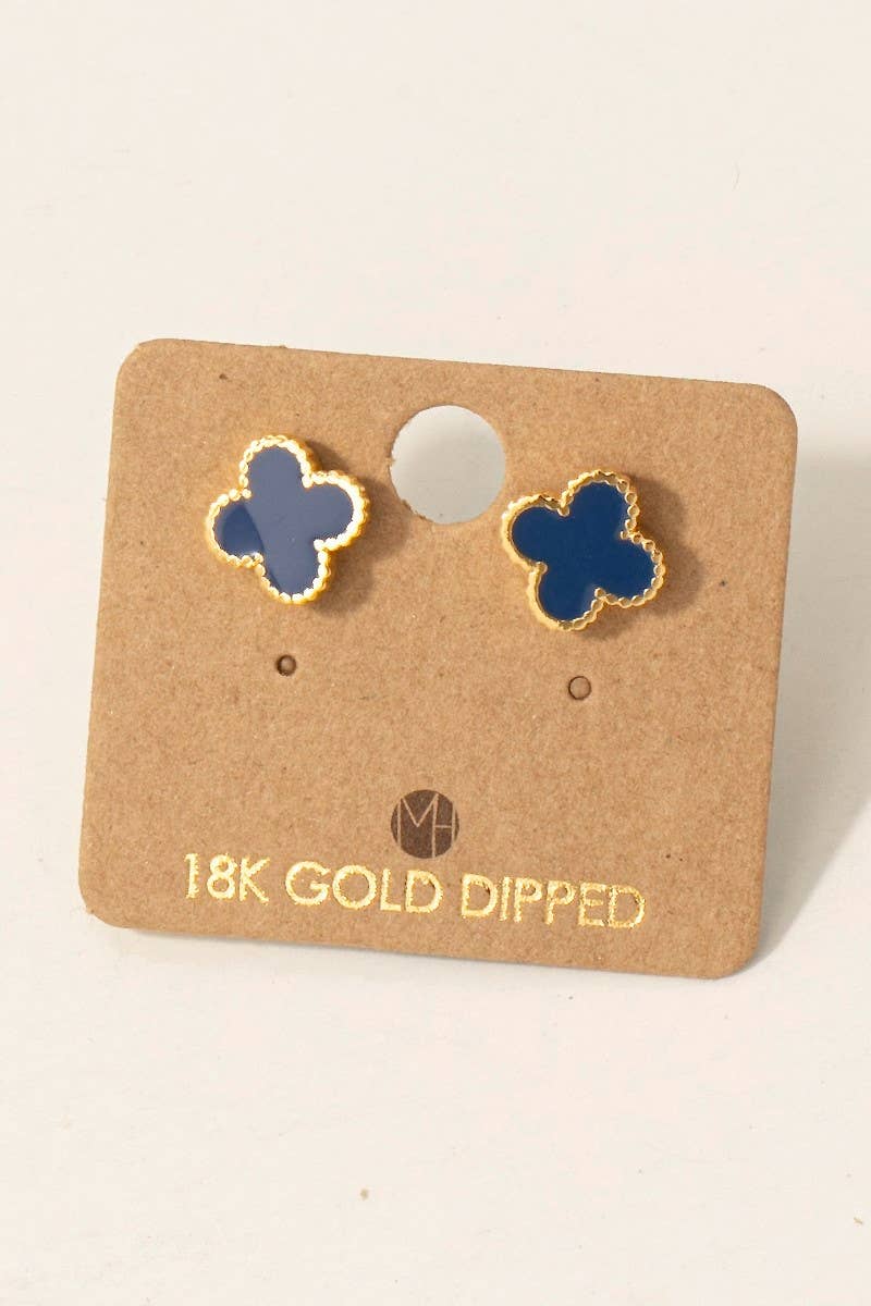 Fame Accessories - Wholesale Stud/Post Earrings - Gold Dipped Epoxy Clover Stud Earrings3