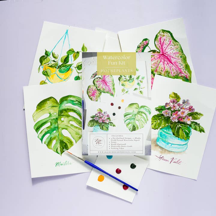 Houseplants Watercolor Painting Kit with Paint & Brush for wholesale by Jean Choe Art & Design
