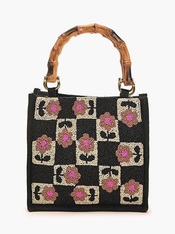 Geo Floral Beaded Hand Tote for wholesale by America & Beyond