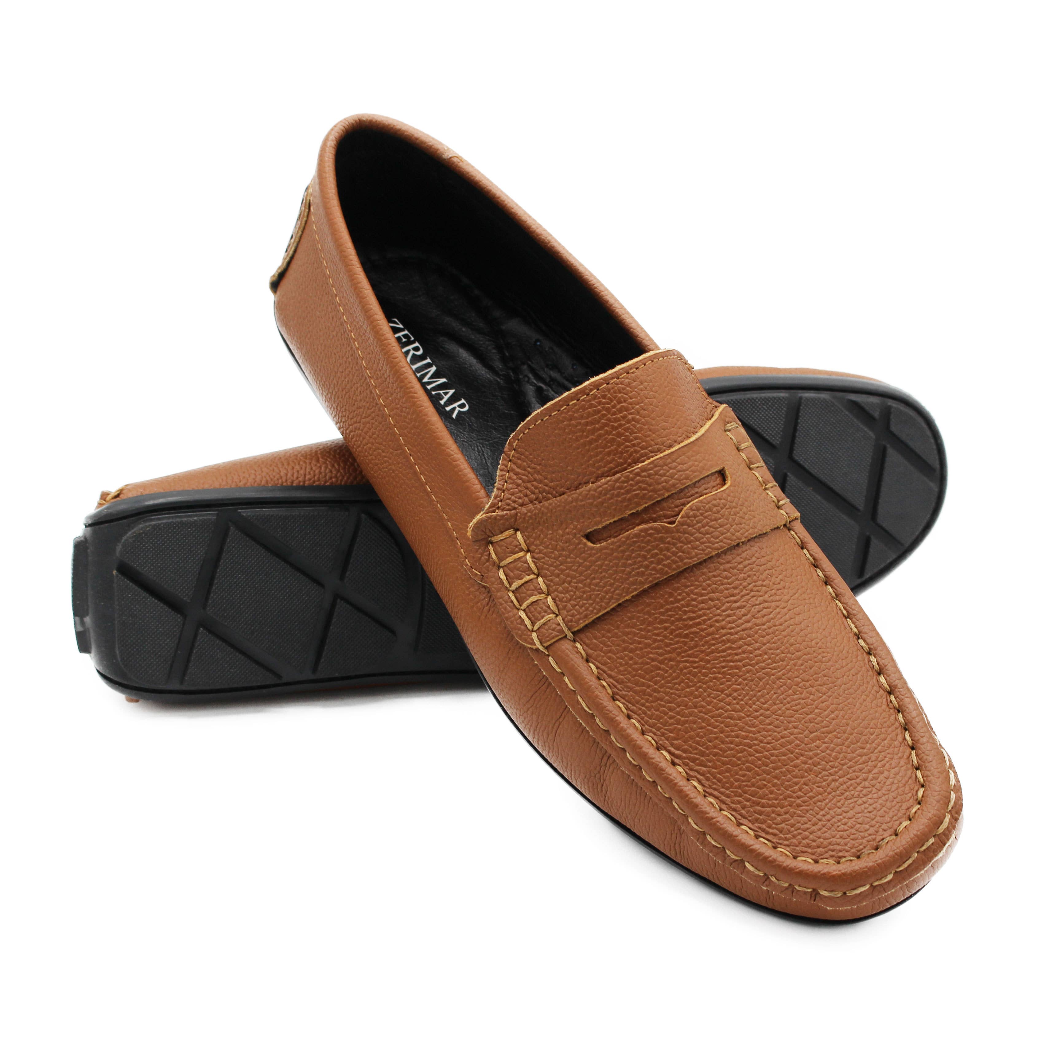 Camel Men's Leather Moccasin Loafer Flat Shoes -Zerimar for wholesale on Faire0
