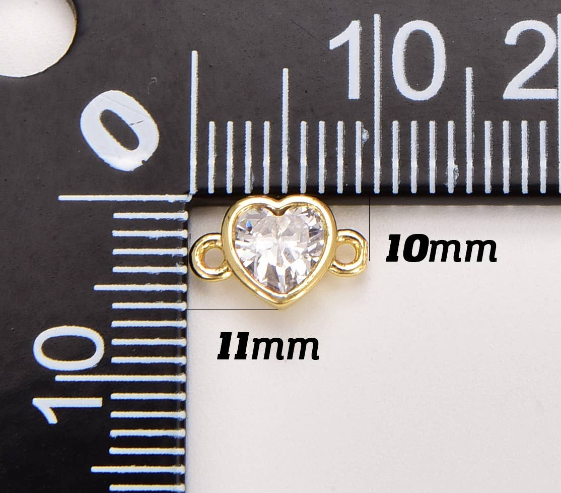 Beads Creation - Wholesale Individual Charm/Pendant - 18K Gold Filled Tiny Heart Micro Pave Charm Connector CN3734