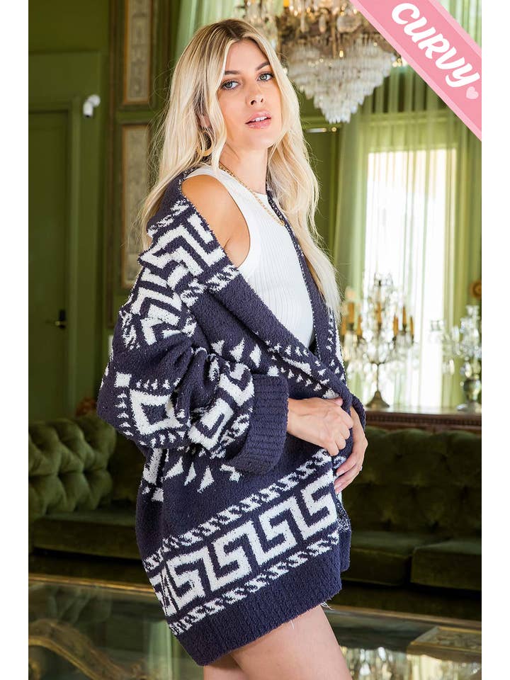 Sweet Lovely by Jen - Wholesale Cardigan - Women's - PLUS SIZE AZTEC PRINT SUPER SOFT COZY SWEATER KNIT CARDIGAN12
