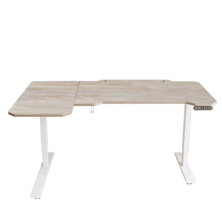 HomeRoots - Wholesale Desk Set - 59" Adjustable Light Khaki And White L Shape Standing Desk