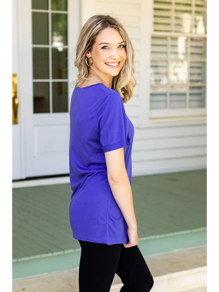 Peri Blue Crewneck Cuff Tee for wholesale on Faire1