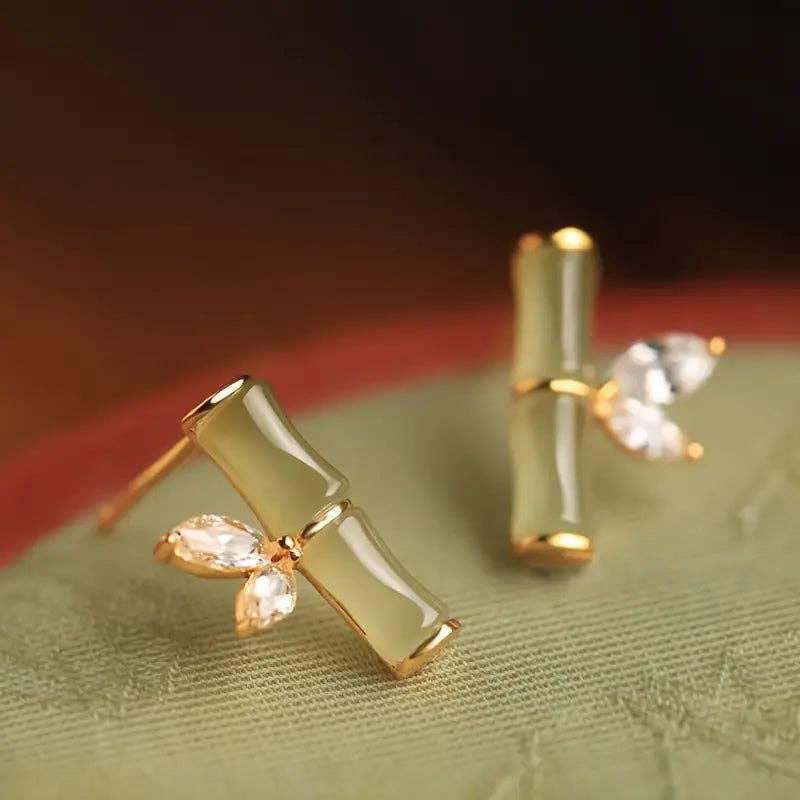 Huis Van Merken - Wholesale Knopjes/oorstekers - Bamboe Oorbellen Zirkonia Studs - Moderne Oosterse Stijl0