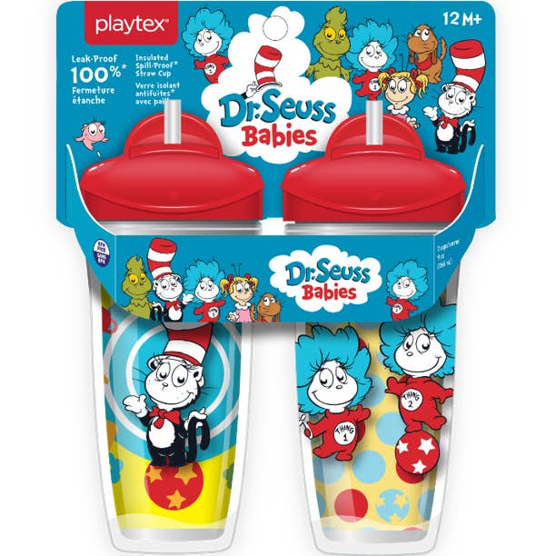 Playtex Baby Stage 3 Dr. Seuss Straw Cups, Spill-Proof, Leak-Proof, Insulated, 3D Graphics, 9 Ounce (Pack of 2) for wholesale by Playtex