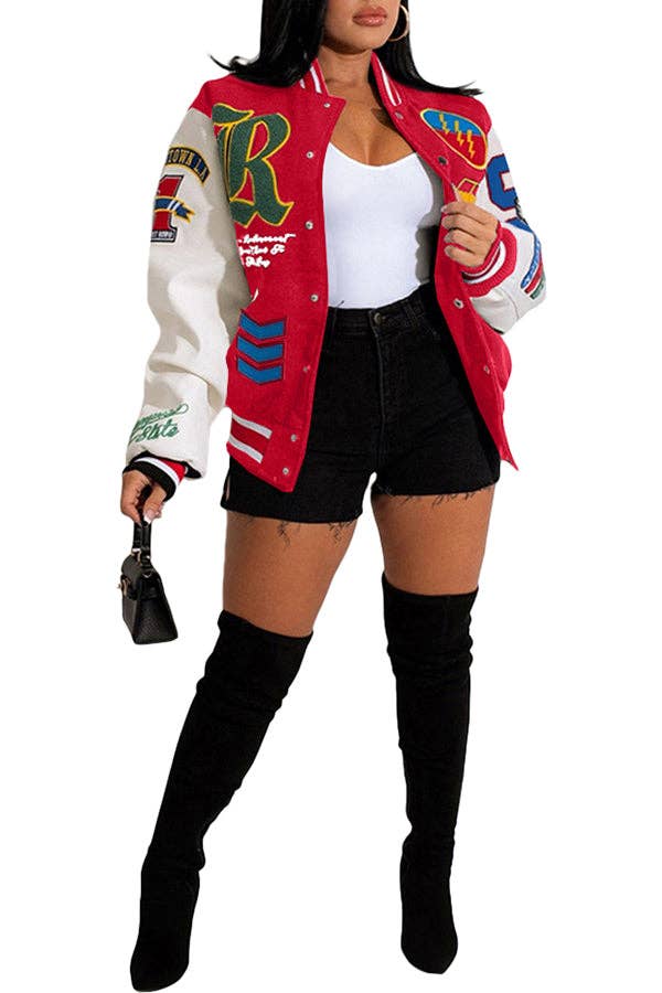MB Fashion Wholesale - Wholesale Varsity/Baseball Jacket - Women's - MB FASHION BOLD PRINTED THIN VARSITY JACKET 3667LY0
