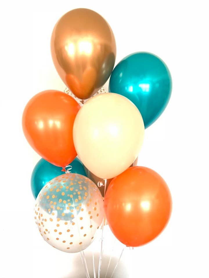 Ballons bleu sarcelle et orange | Ensemble de 10 ballons en latex pour la vente par Hullaballoons