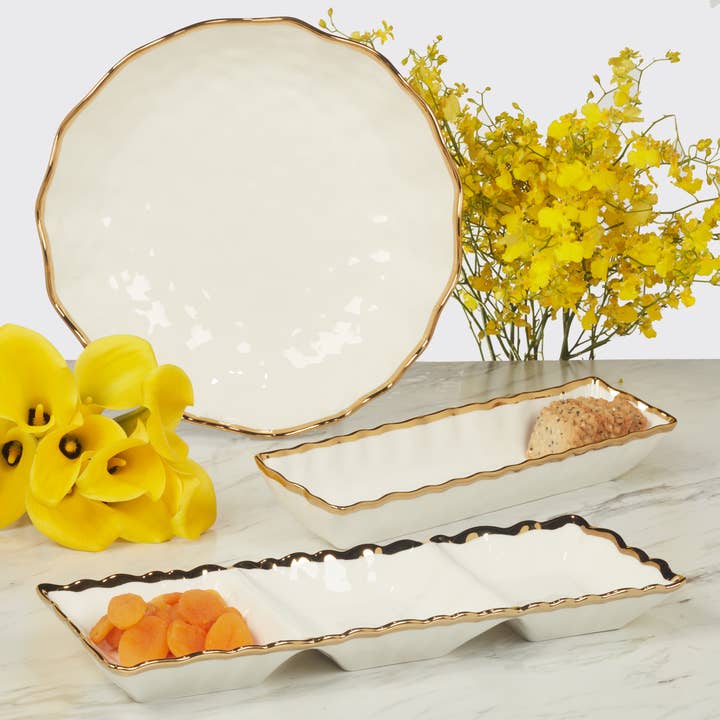 Certified International - Wholesale Serving Tray - Regency Gold 3-Section Tray 15in x 5.5in3