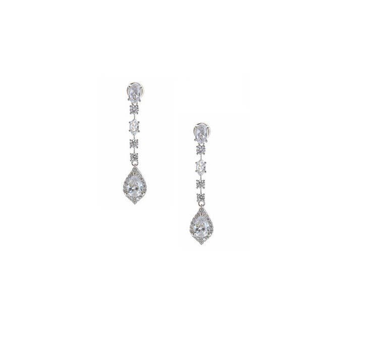 Cool Crystals - Wholesale Dangle Earrings - (44020-100) Silver Crystal Dangle Length 1.5"CZ0