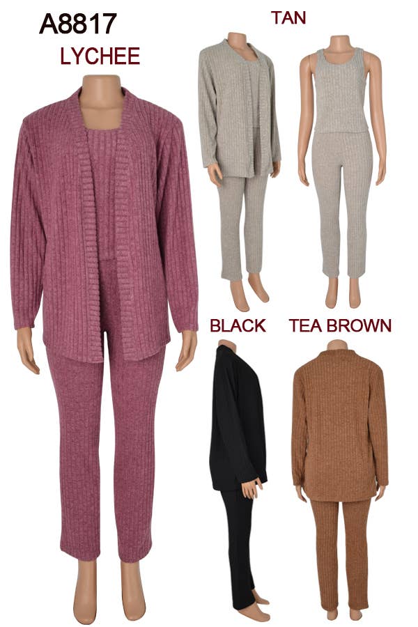 SSImport – Großhandel Loungewear-Set – Damen – A8817 3-TEILIGES SET AUS STRICKJACKE, OBERTEIL, HOSE, VERSCHIEDENE GRÖSSEN, 12ER-SET8