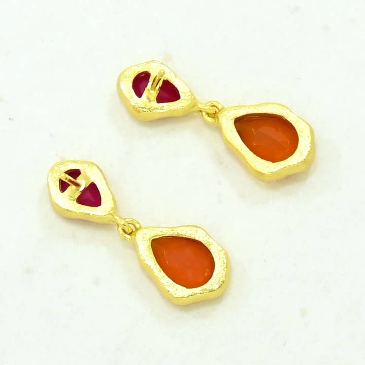Schmuckoo Berlin - Wholesale Dangle Earrings - Aveline Earring Gold Plated - Carnelian & Pink Fuchsia Onyx