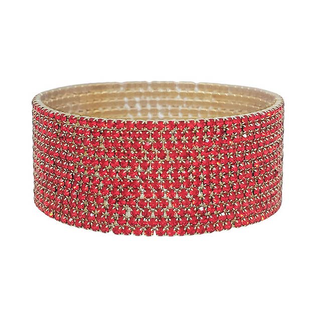 What's Hot - Wholesale Jewelry Set - Red Crystal and Gold Set of 12 Thin Stretch Bracelets0