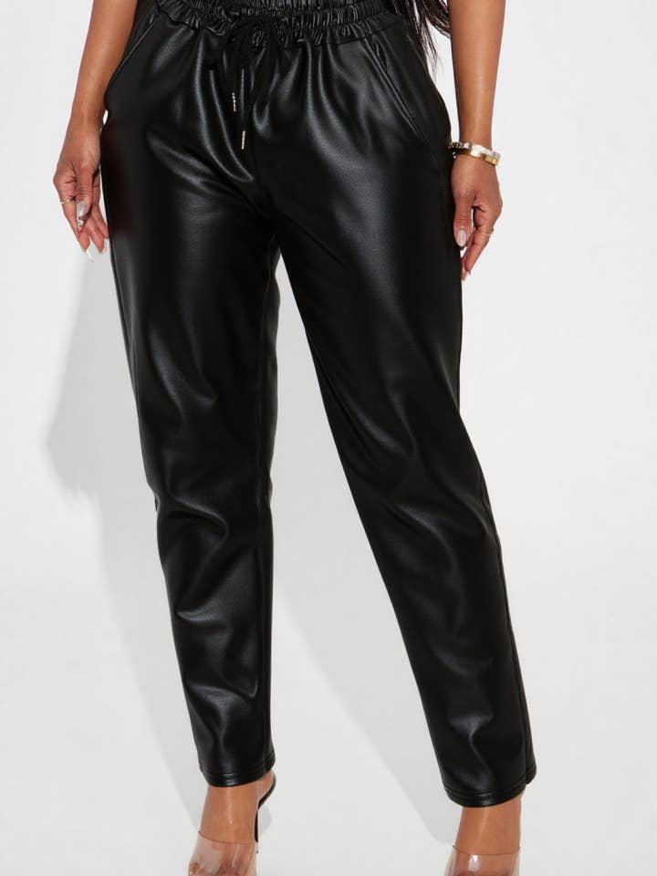 FLEECE LINED FAUX LEATHER PANTS for wholesale by 5besties inc