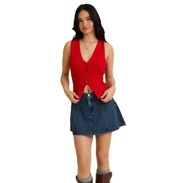 Pointelle Strikket Ribbet Ærmeløs Sweater Top med Vintage Li for engroshandel hos Apolline