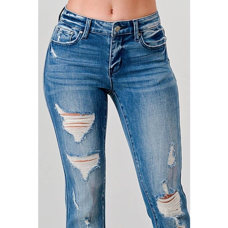GEMIDDELDE Petite Mid Rise Stretch Tie Flare Jeans -open Pack voor groothandel op Faire6