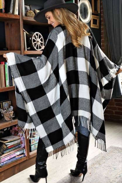 ACCITY - Wholesale Poncho - Women's - PLAID PATTERN PONCHOS CAPES COLOR BLOCK SHAWL WRAP_CWASC0041