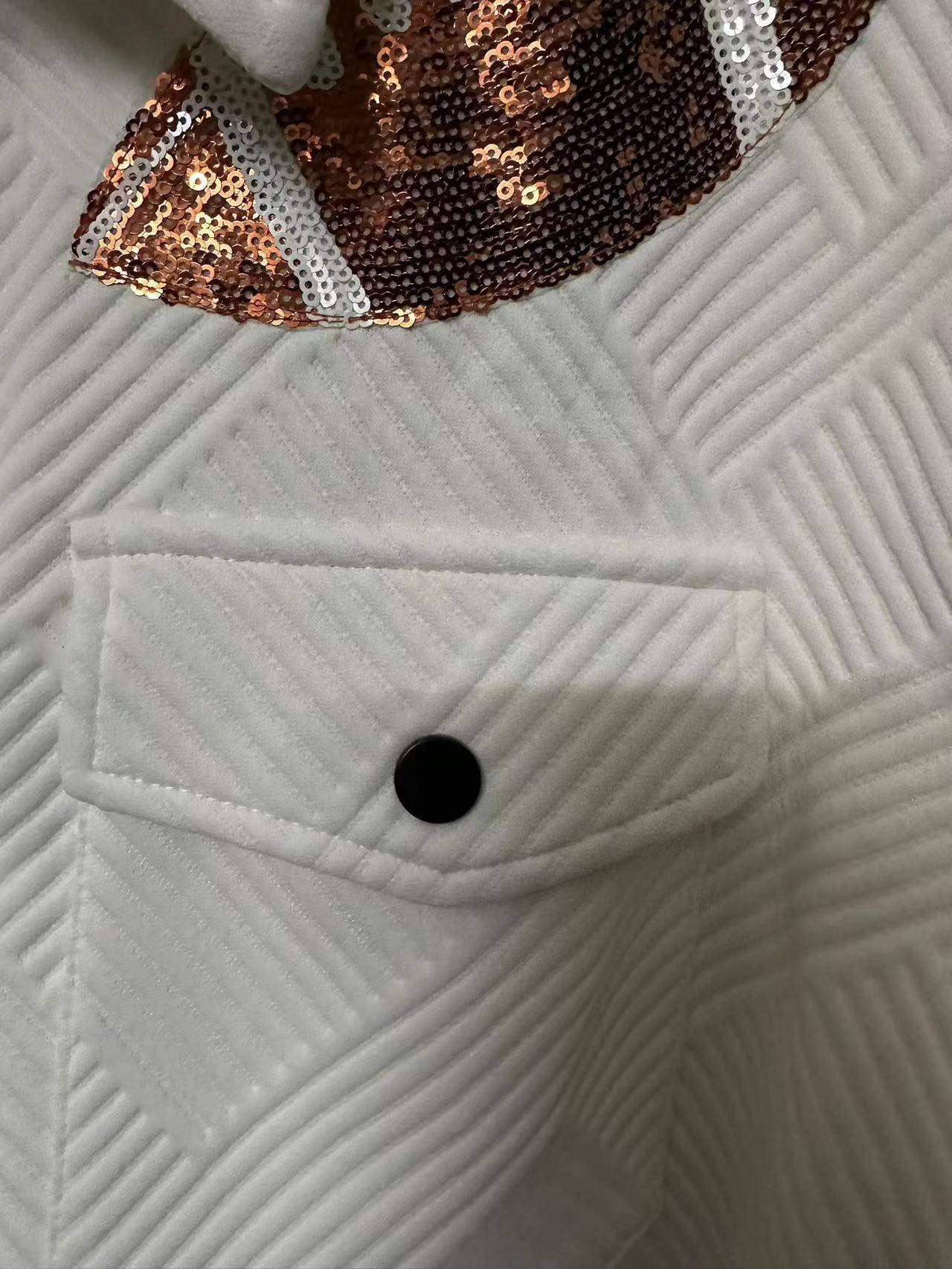 WHITE football jacket with embroidery details for wholesale on Faire11