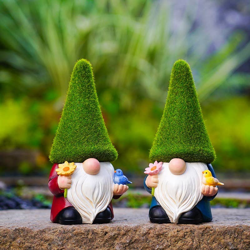 Liffy - Wholesale Garden Gnome - Moss Hat Garden Gnome Resin Figurines Cute Yard Decor2