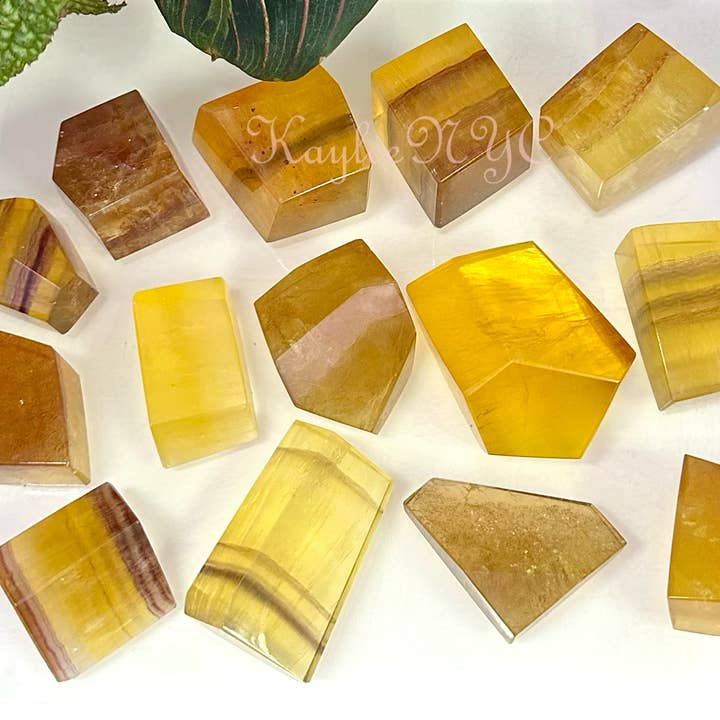 2 lbs Natural Yellow Fluorite Crystal Polished Freeform for wholesale by KayleeNYC