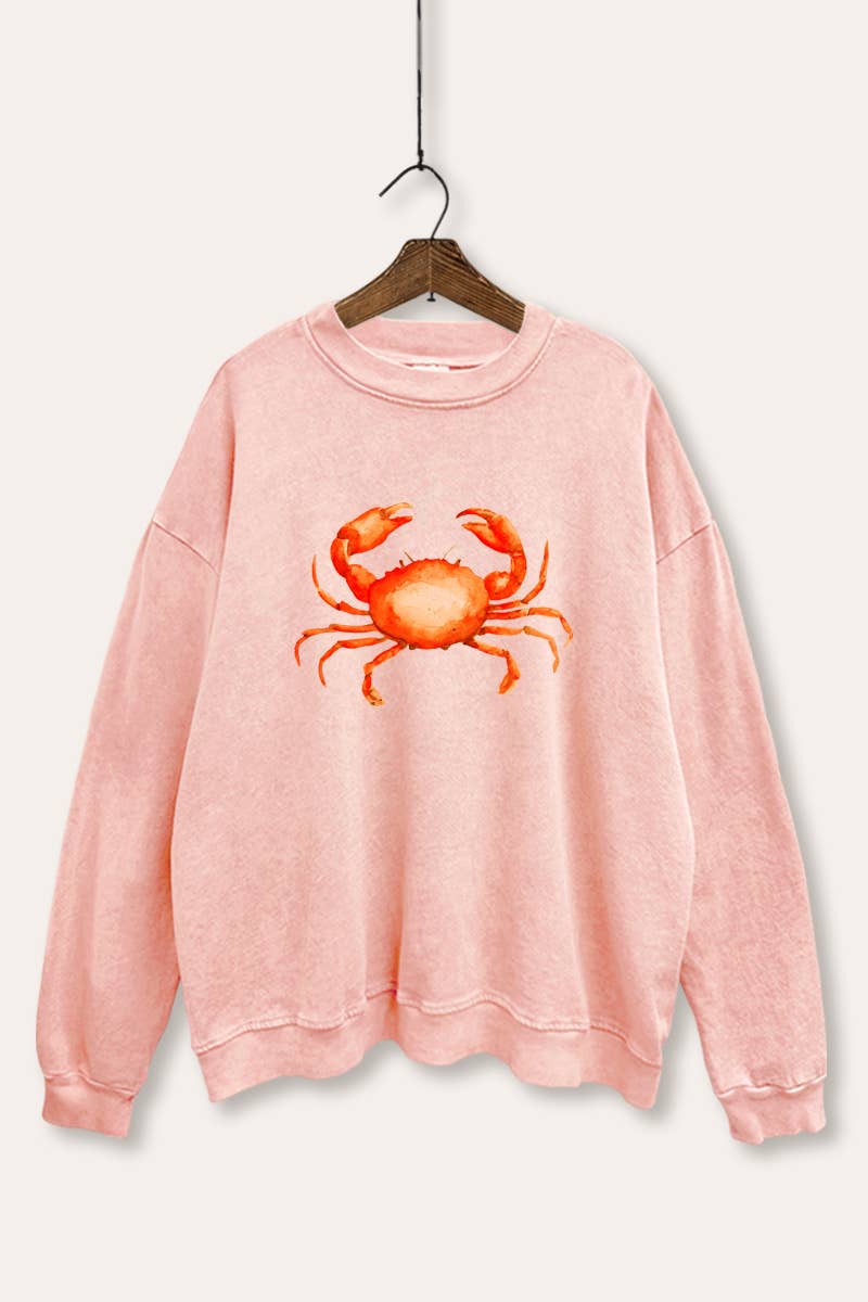 VINTAGE POINT USA - Wholesale Graphic Sweatshirt - Women's - *BEST SELLER* RED CRAB GRAPHIC MINERAL WASH SWEATSHIRT14
