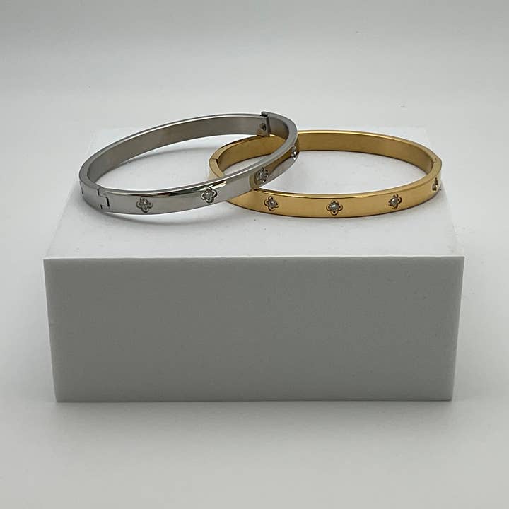 Assorted Crystal Clover Station Bangles for wholesale by My Best Kept Jewelry