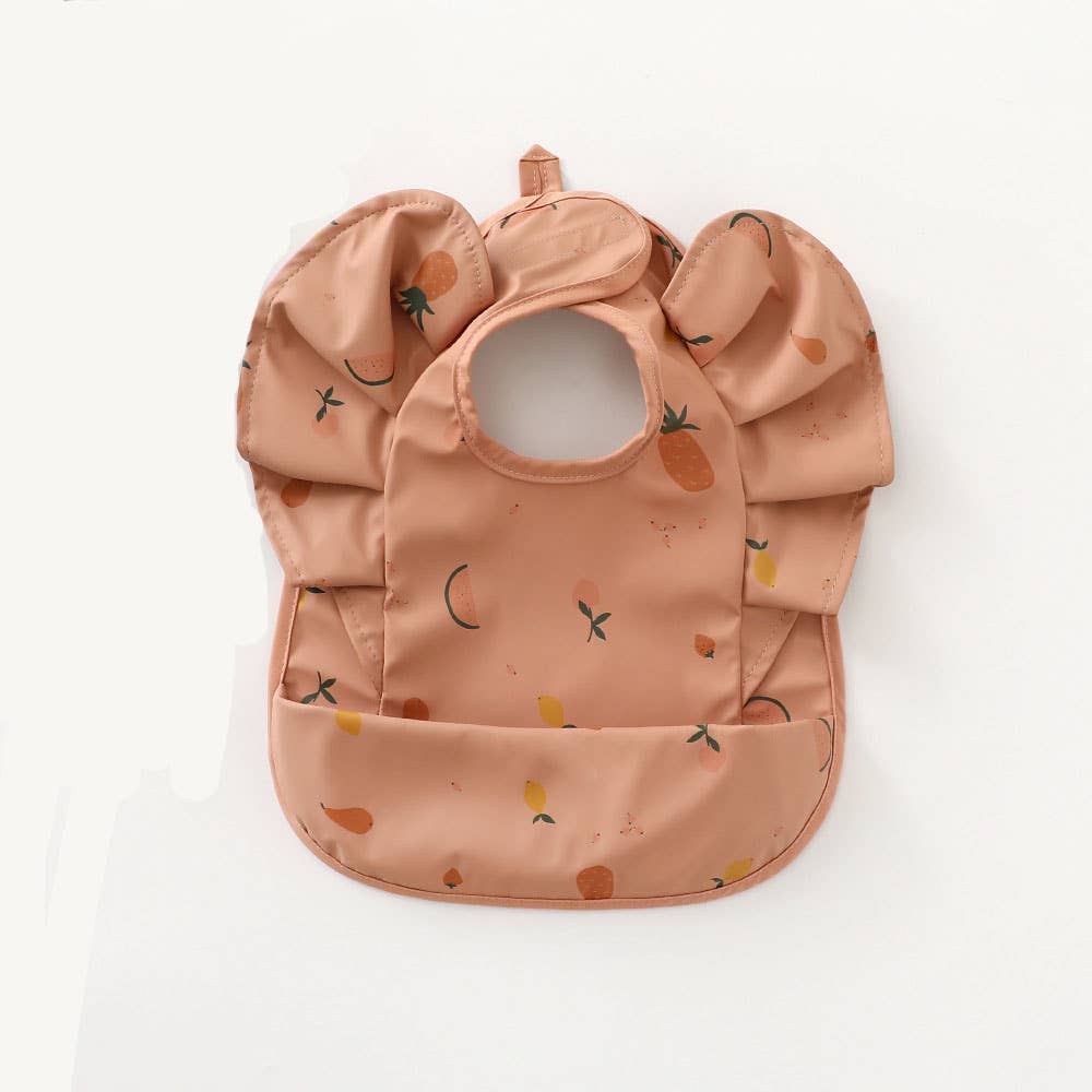 natureZOO of Denmark - Wholesale Bib - Baby - Frill Bib – Dusty Rose with Fruits